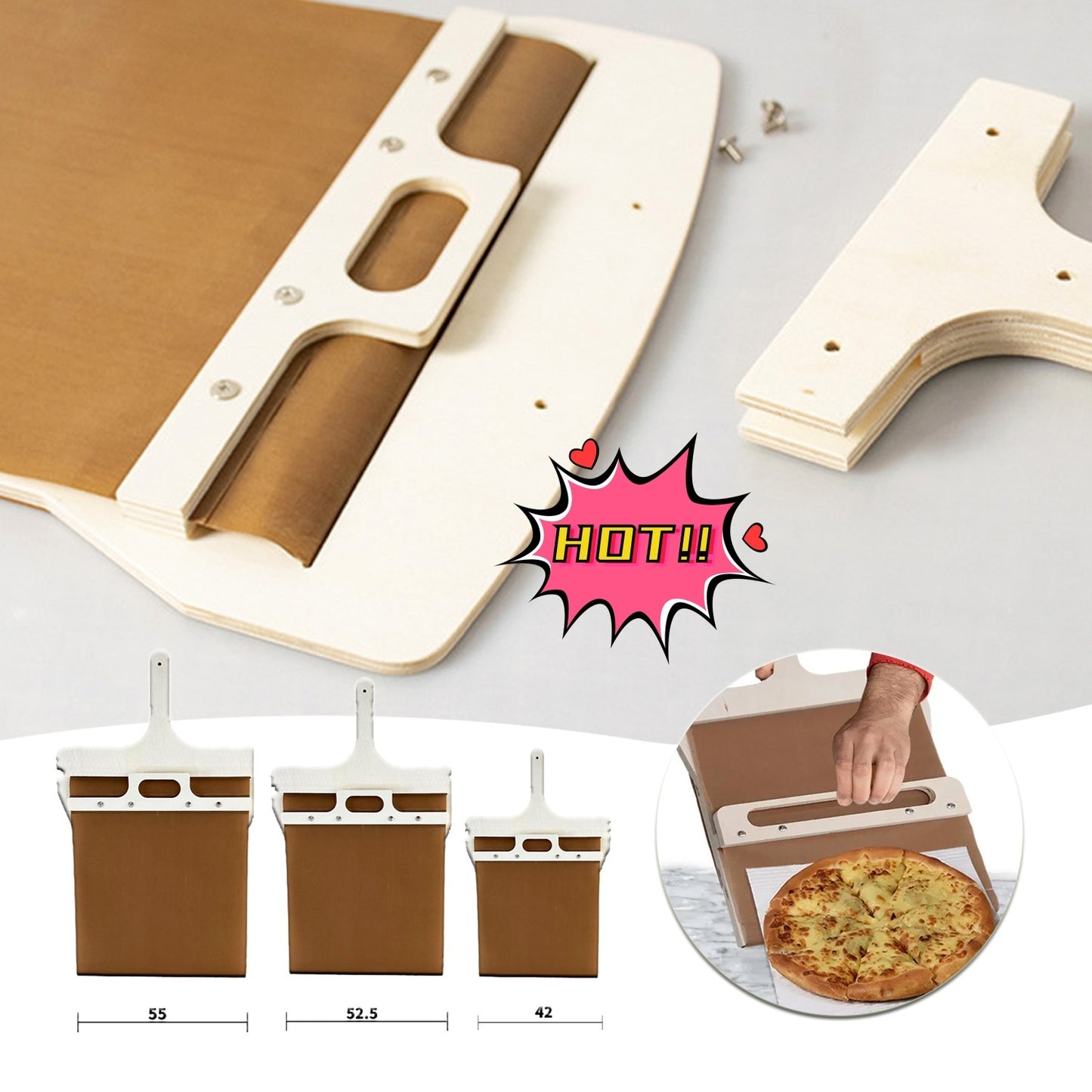 Wooden Sliding Pizza Peel Shovel Storage Board - Lets Take It Now