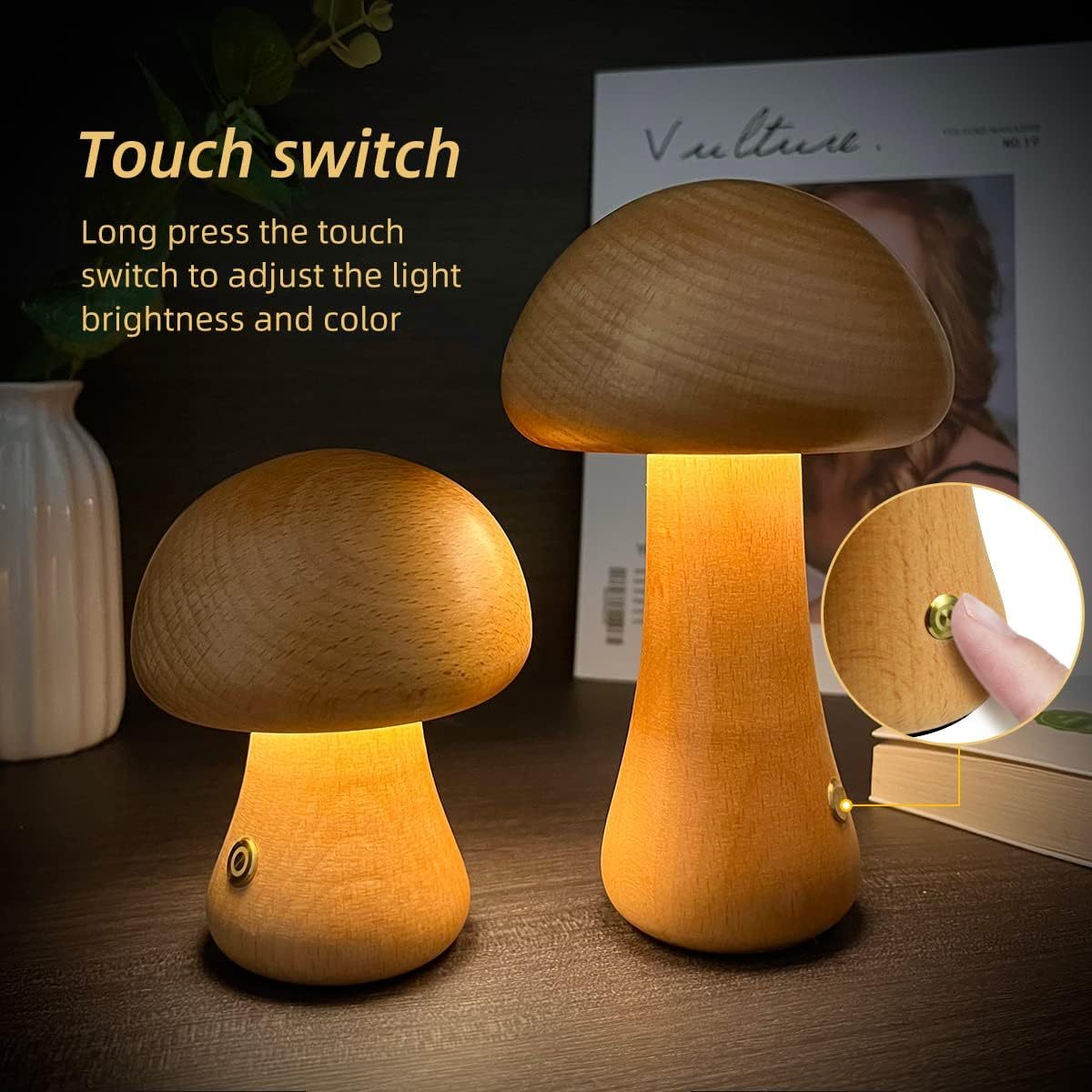 Wooden Cute Mushroom LED Night Light With Touch Switch - Lets Take It Now