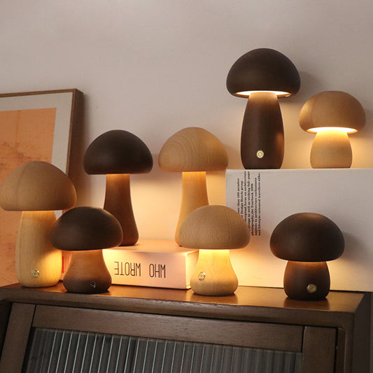 Wooden Cute Mushroom LED Night Light With Touch Switch - Lets Take It Now