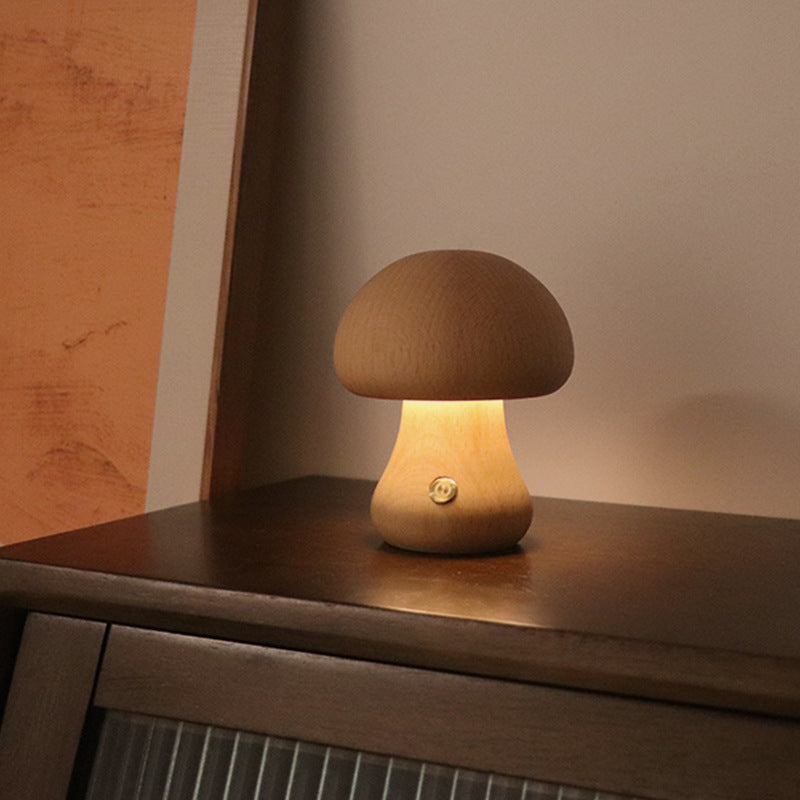 Wooden Cute Mushroom LED Night Light With Touch Switch - Lets Take It Now