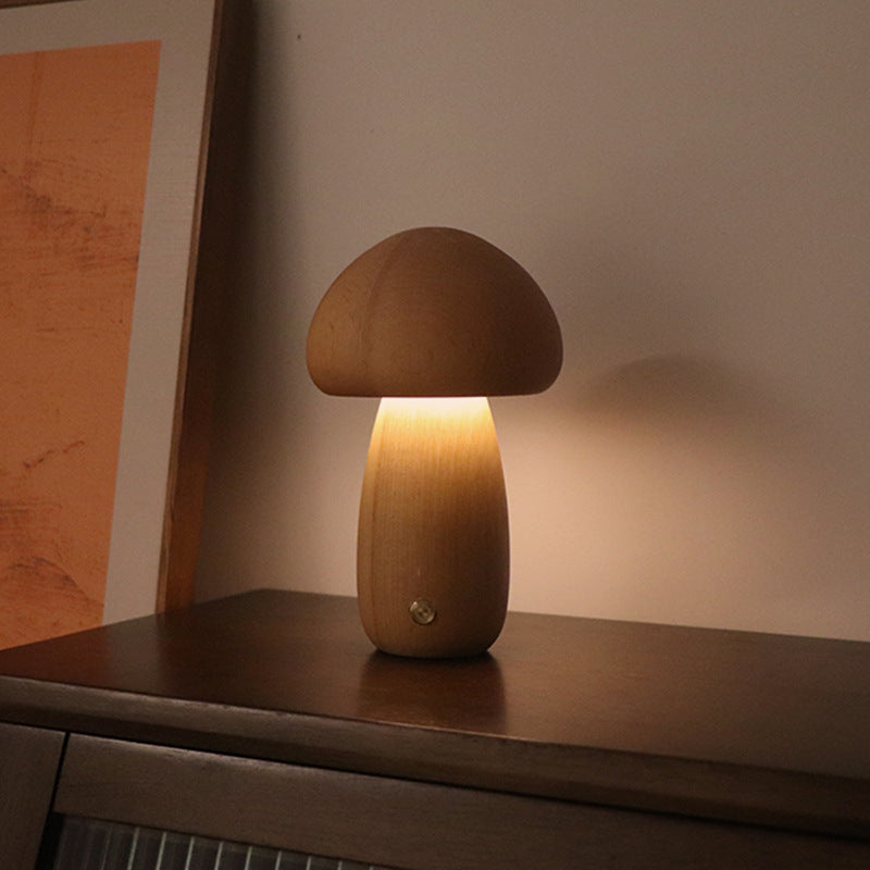 Wooden Cute Mushroom LED Night Light With Touch Switch - Lets Take It Now