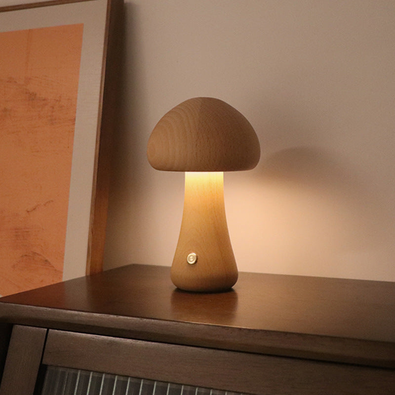 Wooden Cute Mushroom LED Night Light With Touch Switch - Lets Take It Now